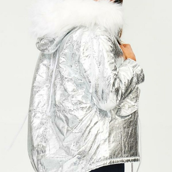 Silver Parka Jacket with Fur Hood - Picture 2 of 7